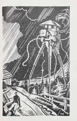Уэллс Г.Д. Борьба миров. Роман. С ил. / Пер. с англ. Э.К. Пименовой; обл. и рис. Н. Алексеева. Л.: Прибой, 1927.